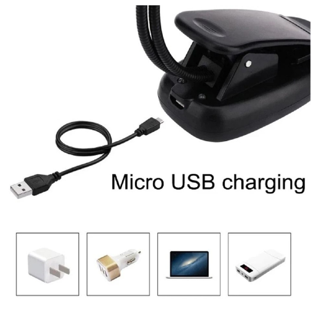 USB Rechargeable LED Book Light With Flexible Clip Ideal For Bed Travel Reading 1