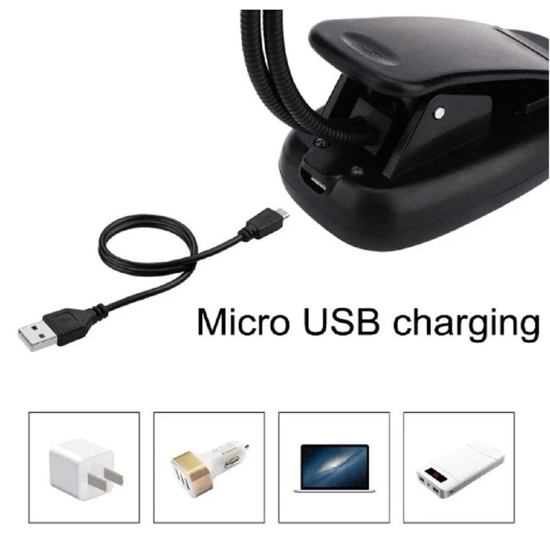 USB Rechargeable LED Book Light With Flexible Clip Ideal For Bed Travel Reading 1