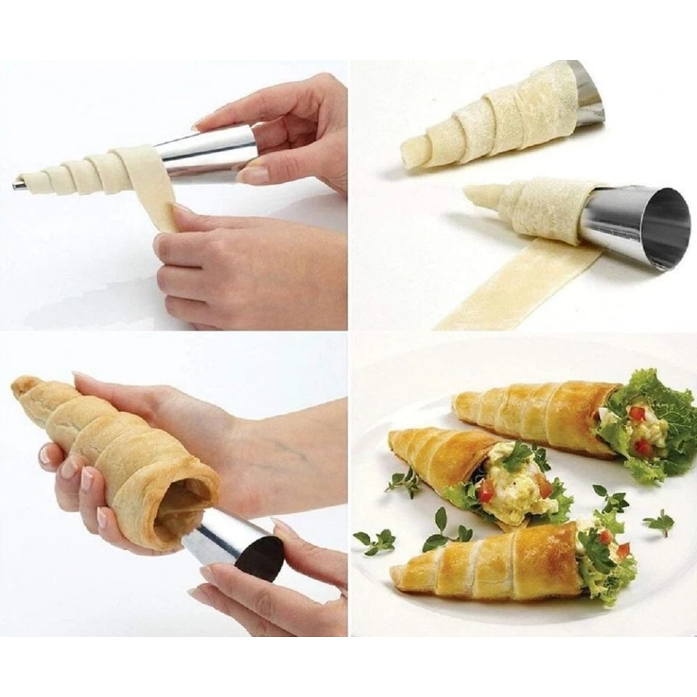 Stainless Steel Pastry Mold Set Cream Horn Cannoli Baking Tubes 4