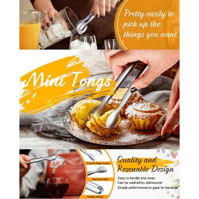 Stainless Steel Mini Tongs For Sugar Cubes Ice And Coffee Bar Use 6