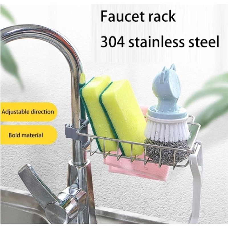 Kitchen Sink Organizer Rack Drain Sponge Holder Soap Dish Cloth Storage Stainless Steel 3