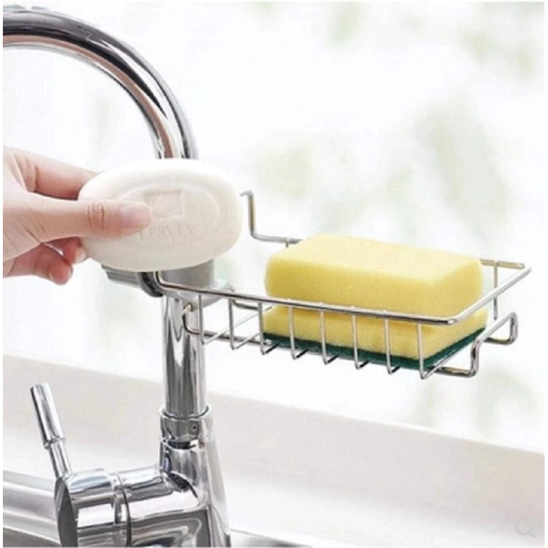 Kitchen Sink Organizer Rack Drain Sponge Holder Soap Dish Cloth Storage Stainless Steel 5