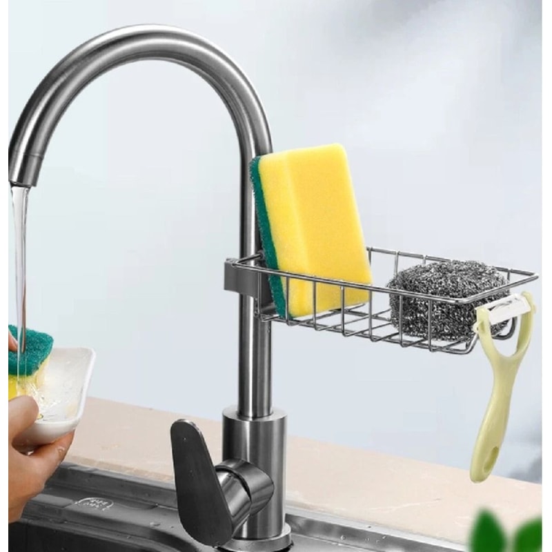 Kitchen Sink Organizer Rack Drain Sponge Holder Soap Dish Cloth Storage Stainless Steel 7