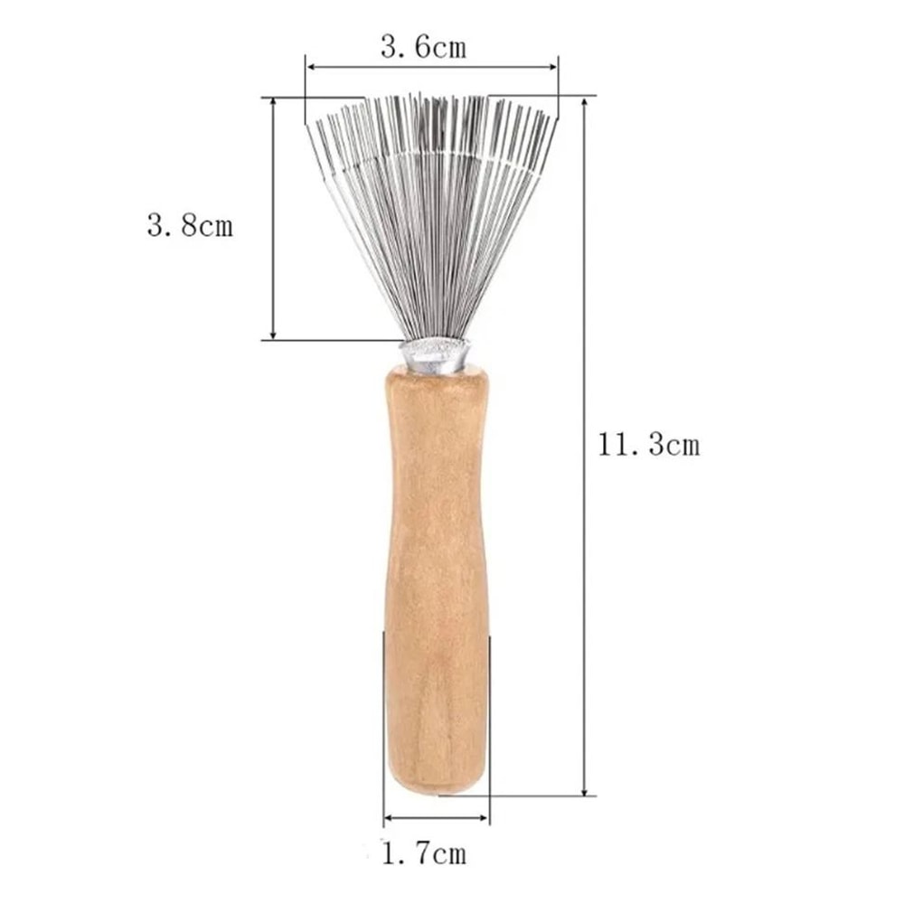 Hair Brush Cleaner Tool Metal Rake With Wooden Handle For Lint Hair Dust Removal 3