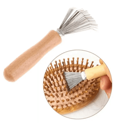 hair brush cleaner tool metal rake with wooden handle for lint, hair & dust removal