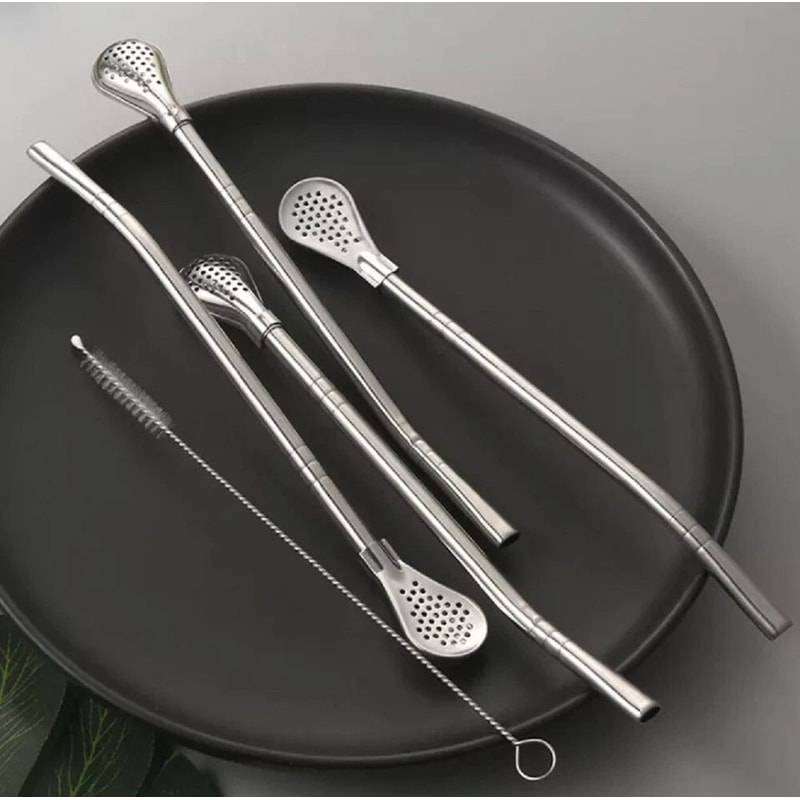 Stainless Steel Reusable Drinking Straws Set With Filter Spoon Cleaning Brushes EcoFriendly Durabl 5