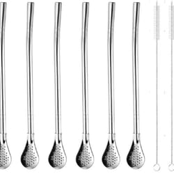 stainless steel reusable drinking straws set with filter spoon & cleaning brushes eco-friendly, durable, and convenient