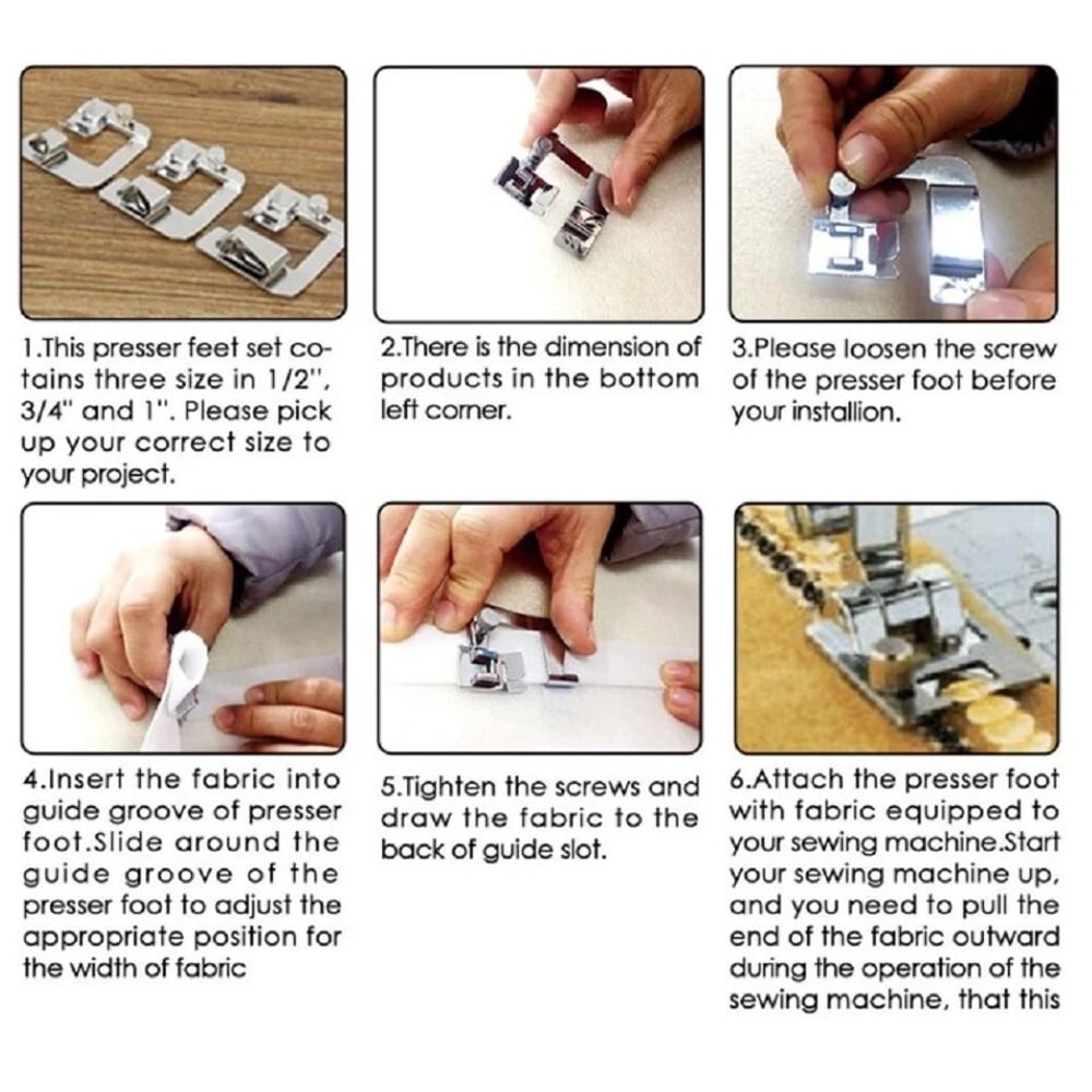 Rolled Hem Presser Foot Set For Brother Singer Domestic Sewing Machines 6