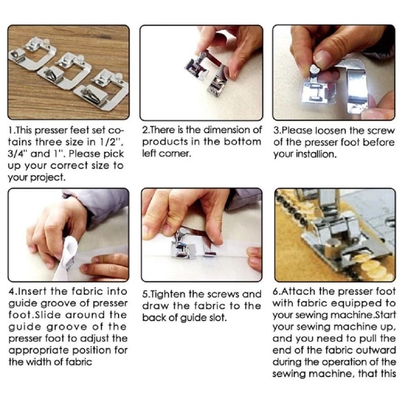Rolled Hem Presser Foot Set For Brother Singer Domestic Sewing Machines 6
