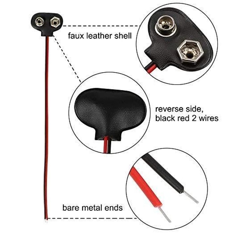 Battery Snap Connector Clip With TType Leads For DIY Projects Black Wire 2