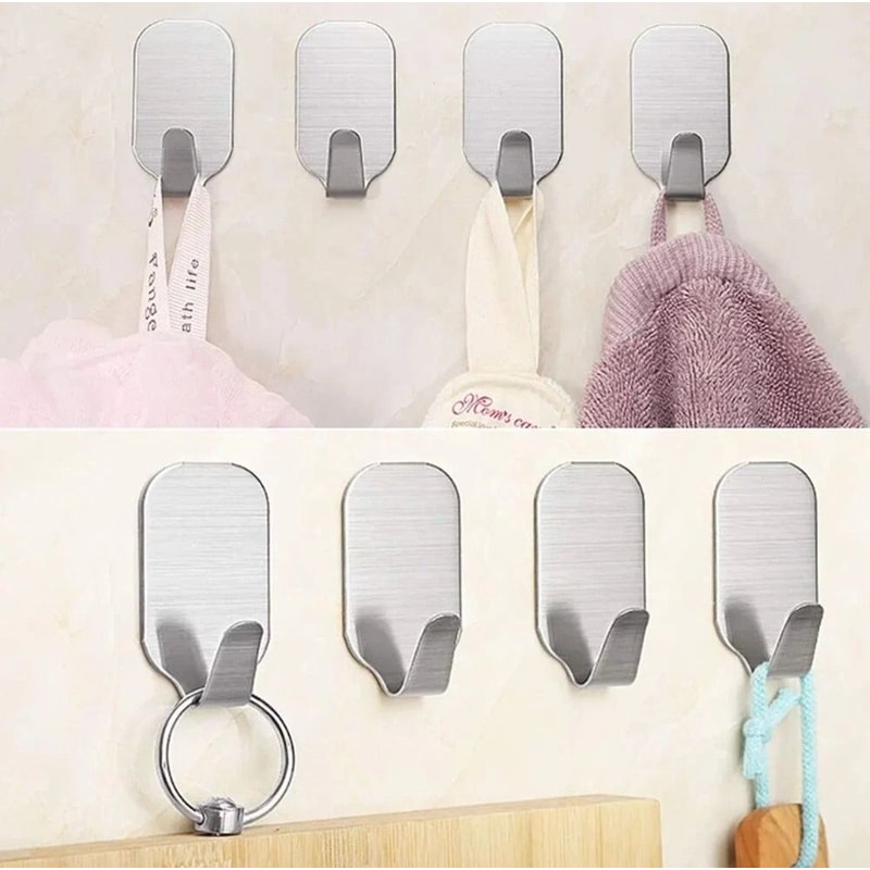 Heavy Duty Self Adhesive Hooks Stainless Steel No Drill Wall Hooks For Home Office 5
