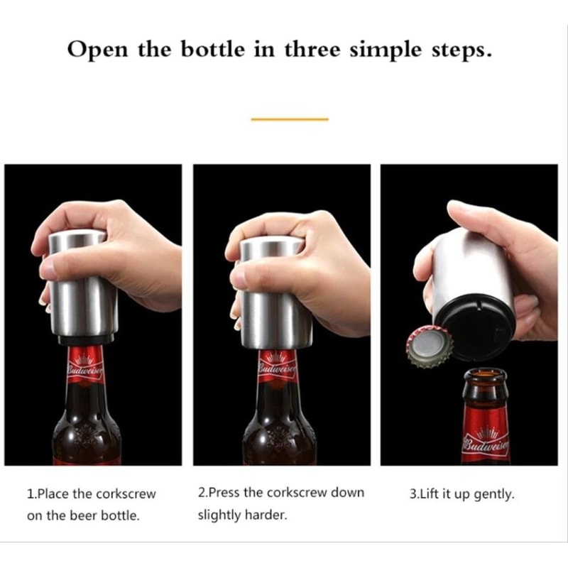 Stainless Steel Automatic PushDown Bottle Opener Beer Soda Cap Remover For Effortless Enjoyment 5