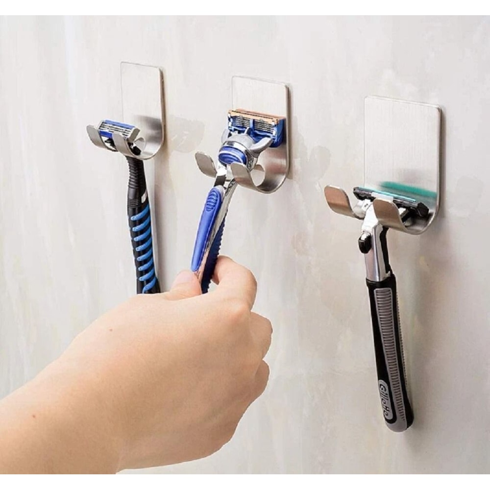 Stainless Steel Razor Holder Hooks Adhesive Wall Mount Bathroom Organizers 3