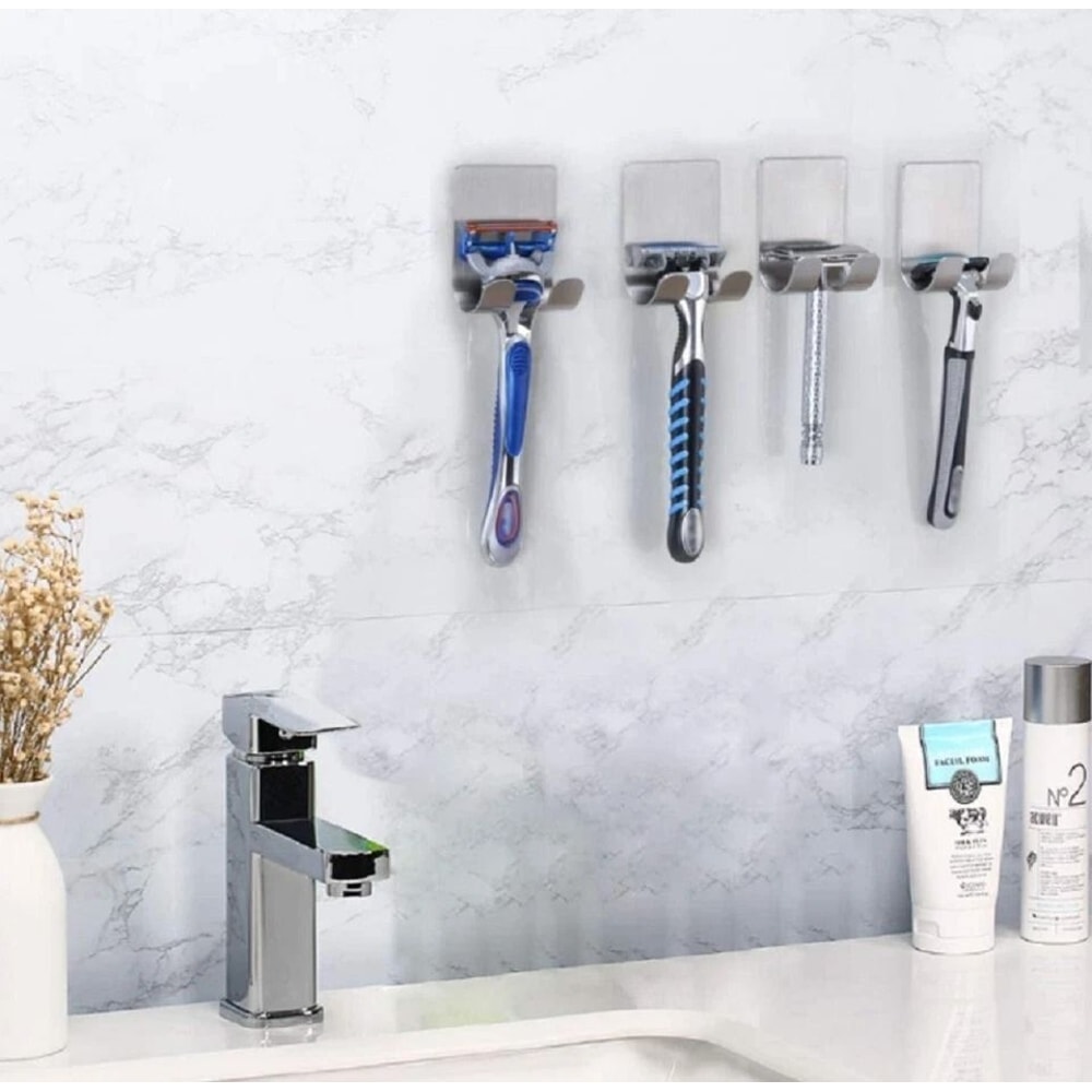 Stainless Steel Razor Holder Hooks Adhesive Wall Mount Bathroom Organizers 4