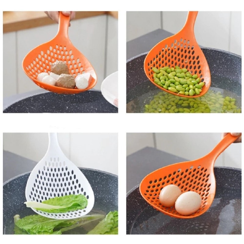 Long Handle Scoop Colander Set Kitchen Strainers For Draining Pasta Vegetables More 6