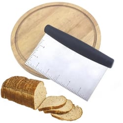 professional stainless steel bench scraper & dough cutter tool with measurement scale for baking & pizza dough scraper