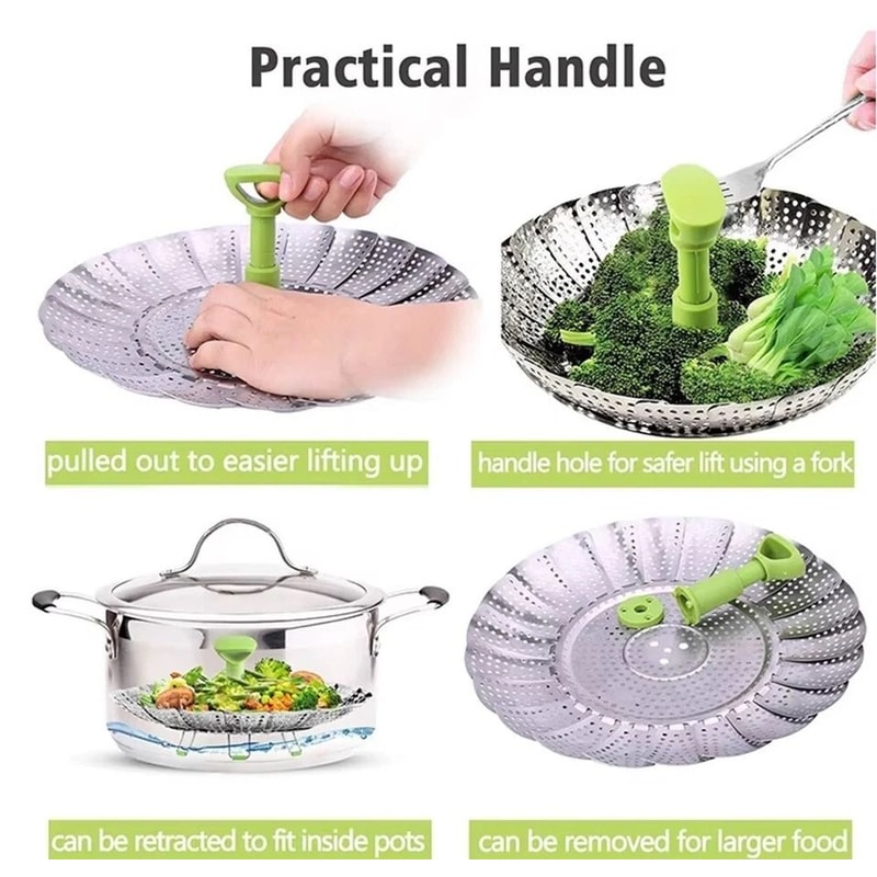 Expandable Vegetable Steamer Basket Stainless Steel Dumpling Steamer Insert For Pots 10