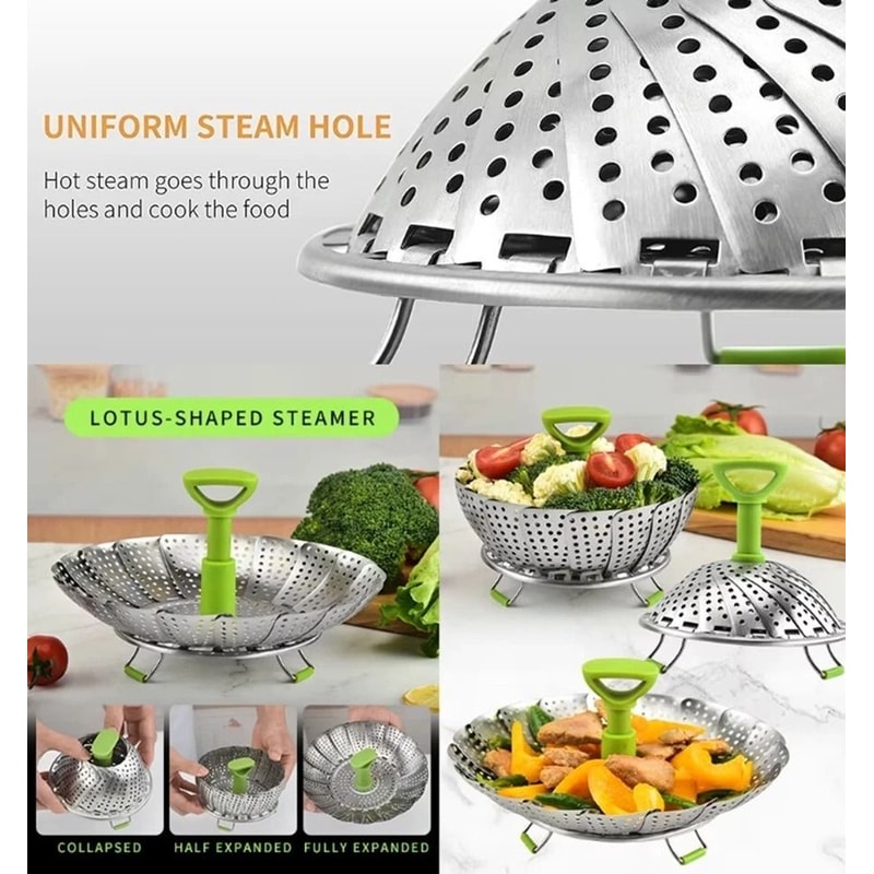 Expandable Vegetable Steamer Basket Stainless Steel Dumpling Steamer Insert For Pots 16