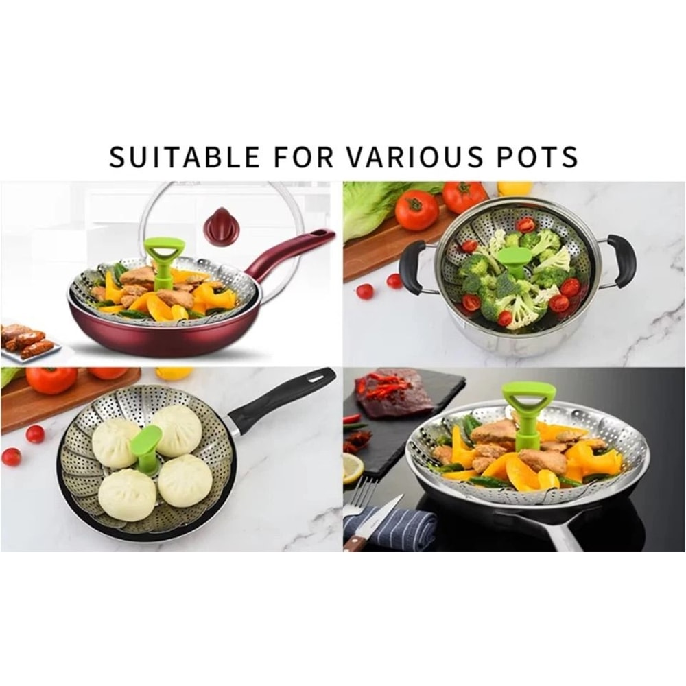 Expandable Vegetable Steamer Basket Stainless Steel Dumpling Steamer Insert For Pots 17