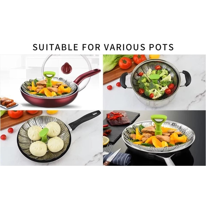 Expandable Vegetable Steamer Basket Stainless Steel Dumpling Steamer Insert For Pots 17