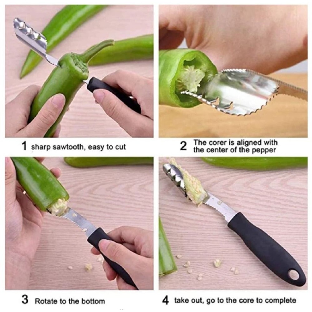 Stainless Steel Corer And Cutter Pepper Seed Remover Kitchen Prep Tool 1