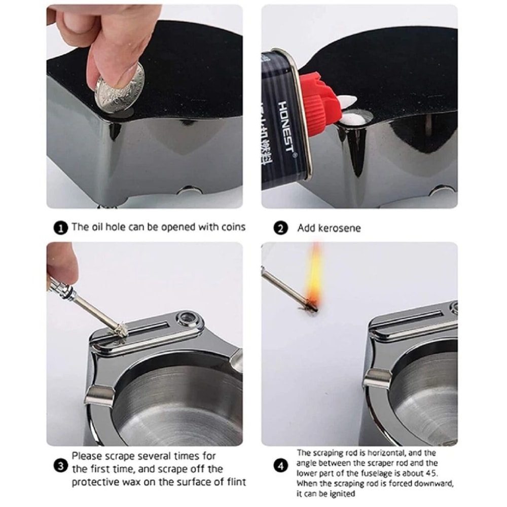 Vintage Ashtray With Lighter Retro Metal Refillable Match Tray 1