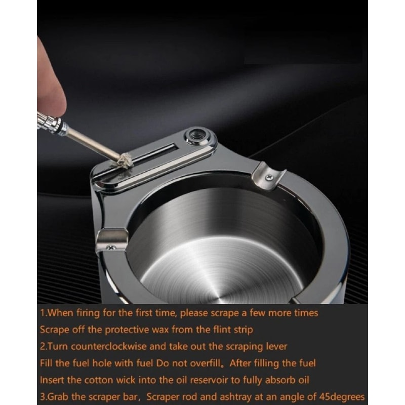 Vintage Ashtray With Lighter Retro Metal Refillable Match Tray 3