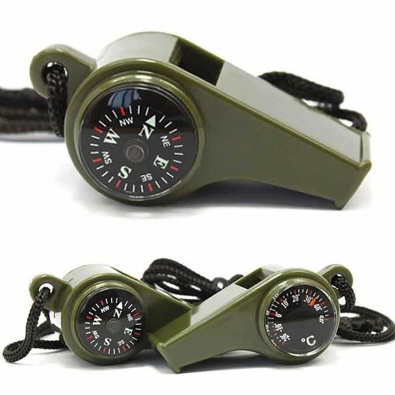 Survival Whistle With Compass Thermometer For Camping Hiking Emergency Gear 1