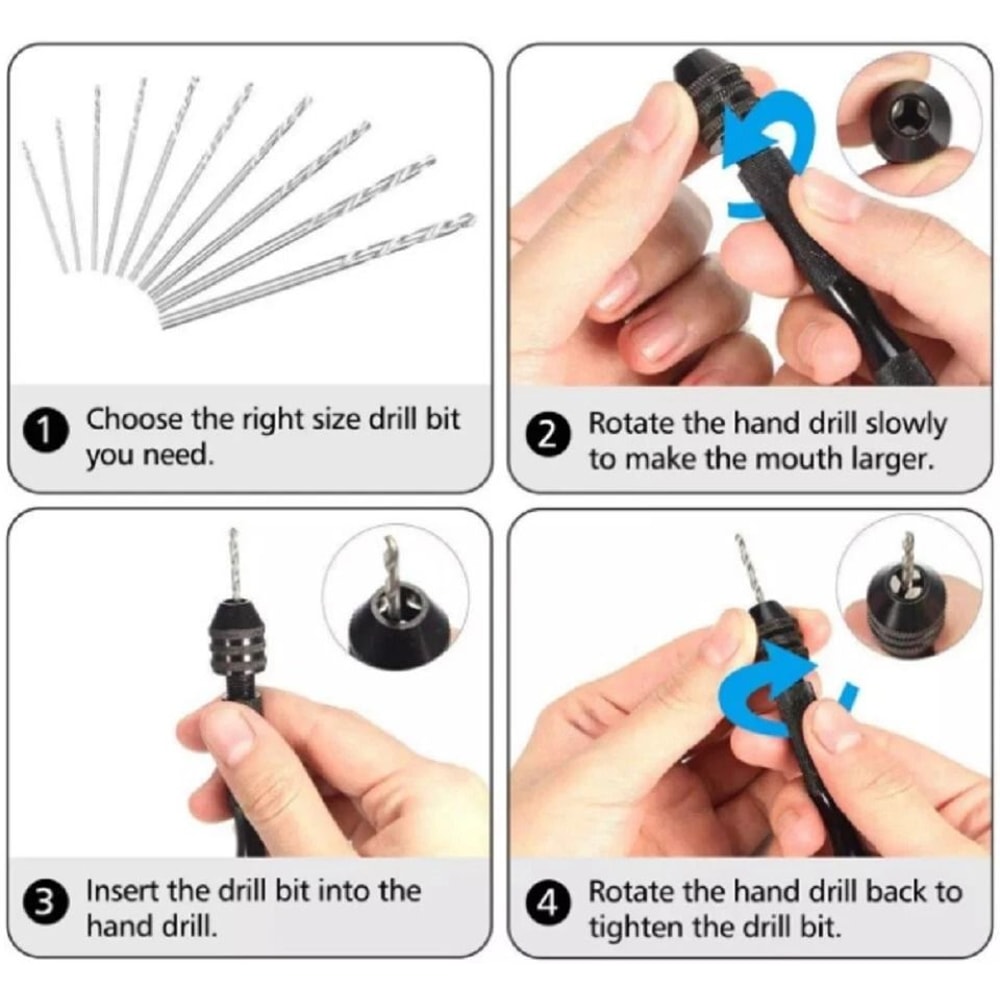 Pin Vise Hand Drill Set With Keyless Chuck Micro Bits For Resin Jewelry Crafts 3