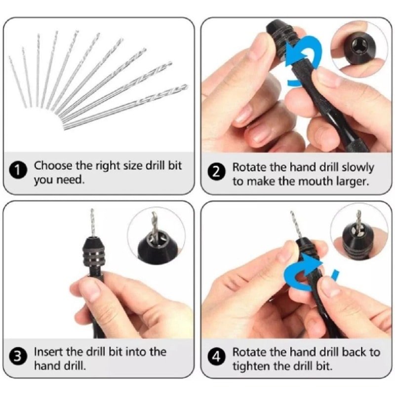 Pin Vise Hand Drill Set With Keyless Chuck Micro Bits For Resin Jewelry Crafts 3