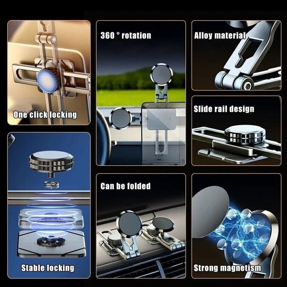 Rotating Magnetic Phone Holder Car Mount Foldable Dashboard Stand 3