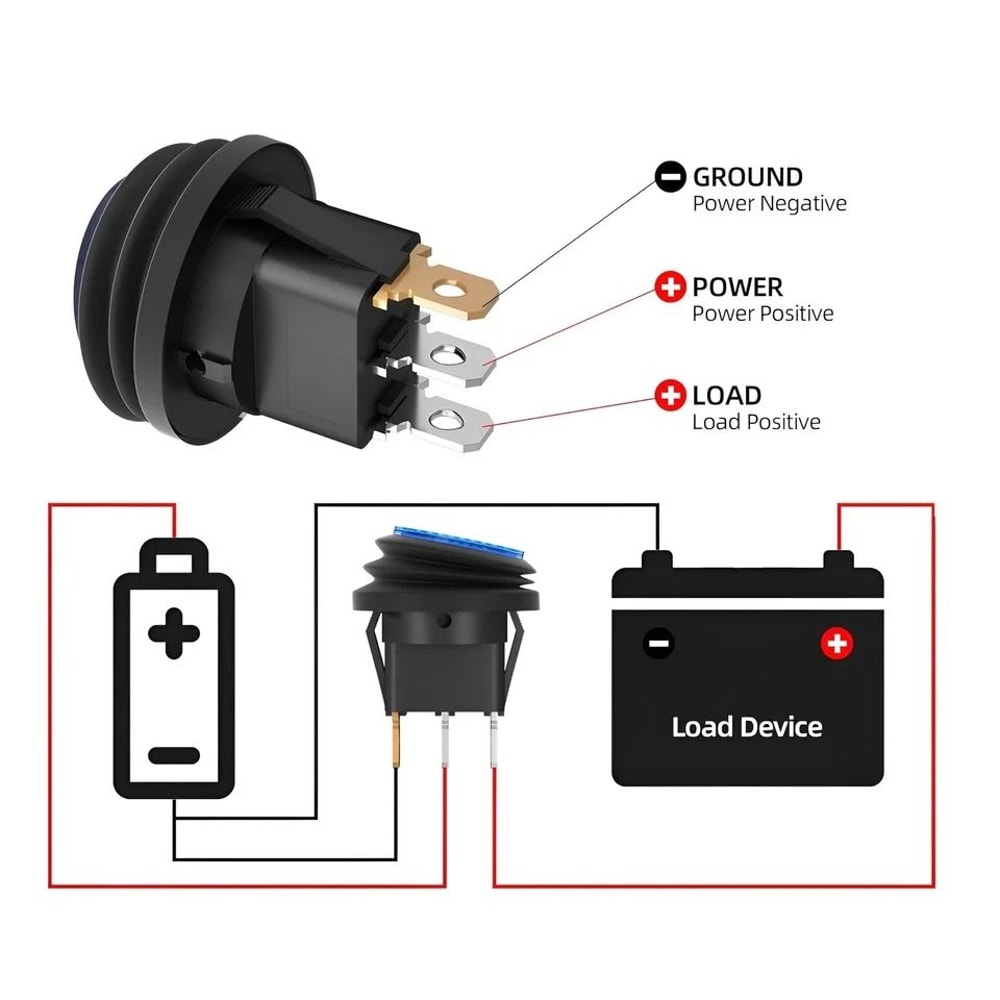 Waterproof Rocker Switch Blue LED Car Boat ON Off Round Toggle 2