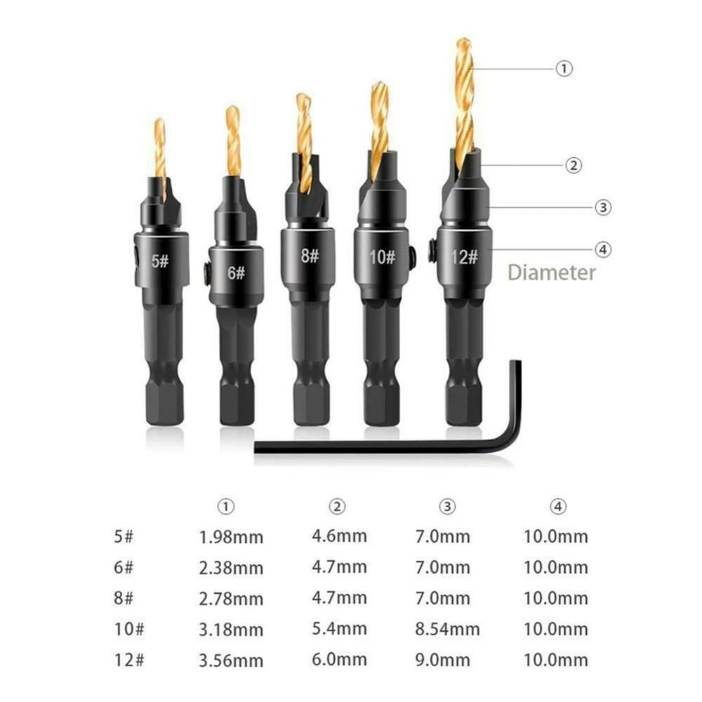 Countersink Drill Bit Set With Hex Shank HSS Woodworking Pilot Screw Holes 3