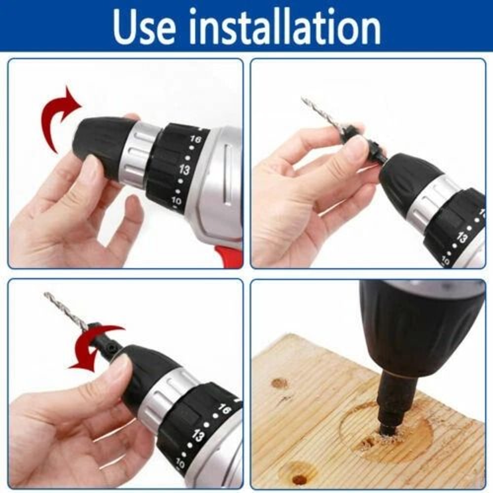 Countersink Drill Bit Set With Hex Shank HSS Woodworking Pilot Screw Holes 8