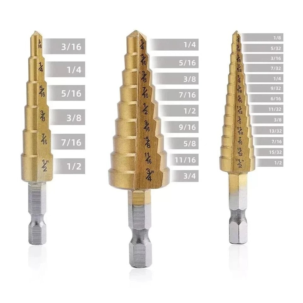 HSS Titanium Coated Step Drill Bit Set For Stainless Steel Metal Drilling 1