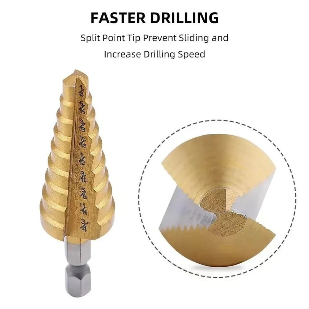 HSS Titanium Coated Step Drill Bit Set For Stainless Steel Metal Drilling 3
