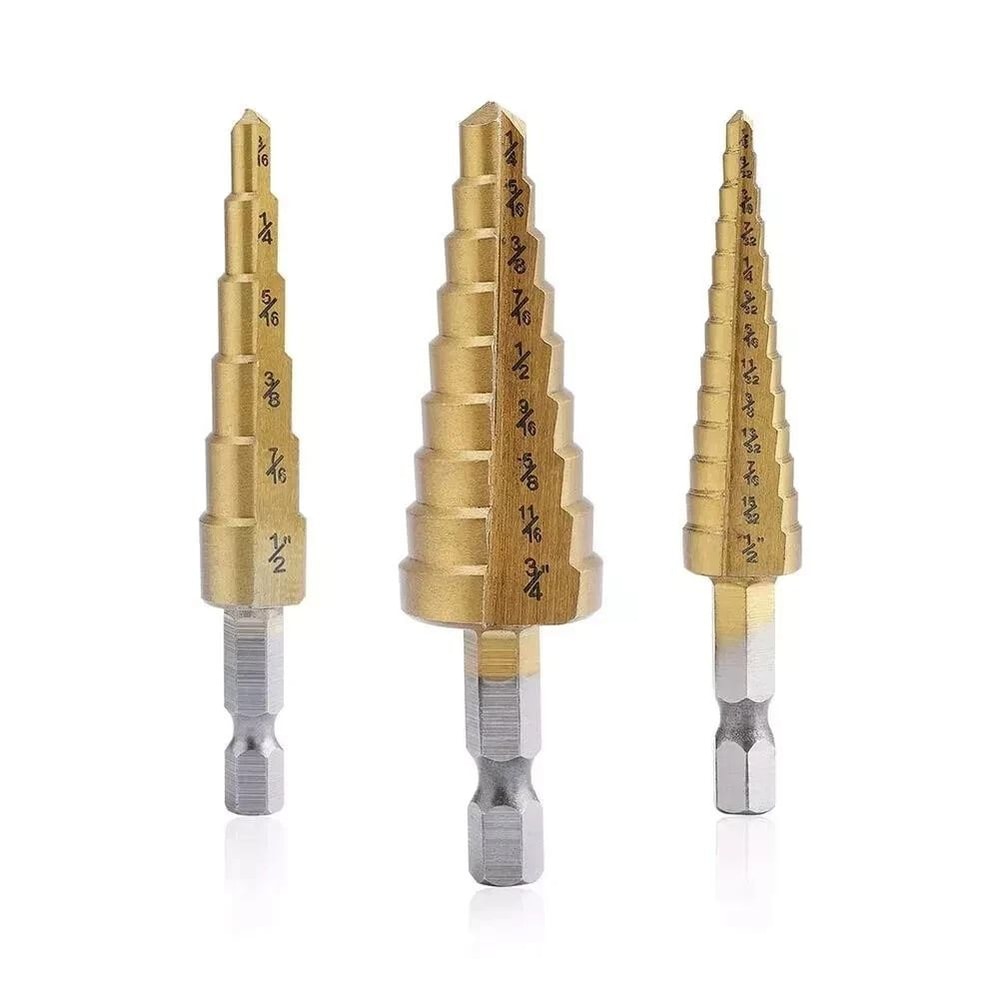 HSS Titanium Coated Step Drill Bit Set For Stainless Steel Metal Drilling 0
