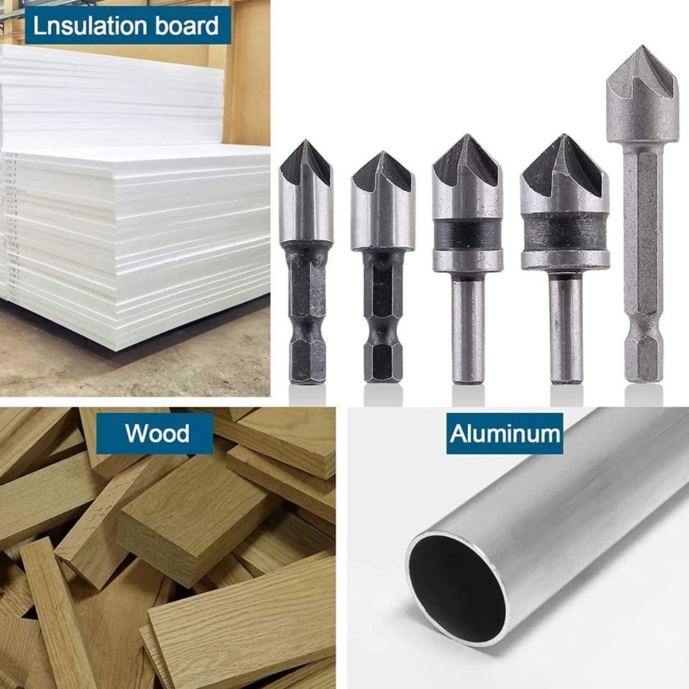 Chamfer Drill Bit Set For Metal Cutting Countersink Deburring Crosshole Cutting 4