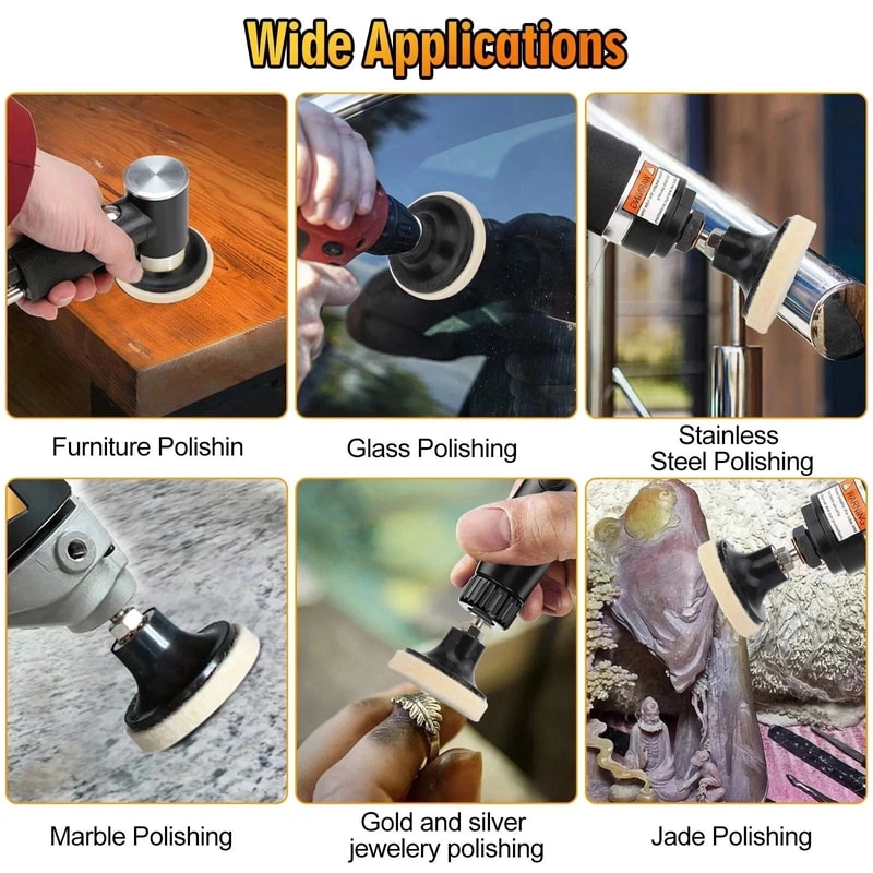 Wool Polishing Pads Kit With Shank Holder For Metal Wood Glass Buffing 4