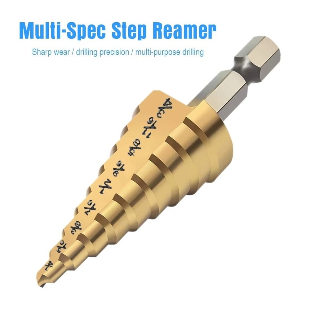 Step Drill Bit Set With 14 Hex Shank Titanium Coated HSS For Metal Plastic Wood 1