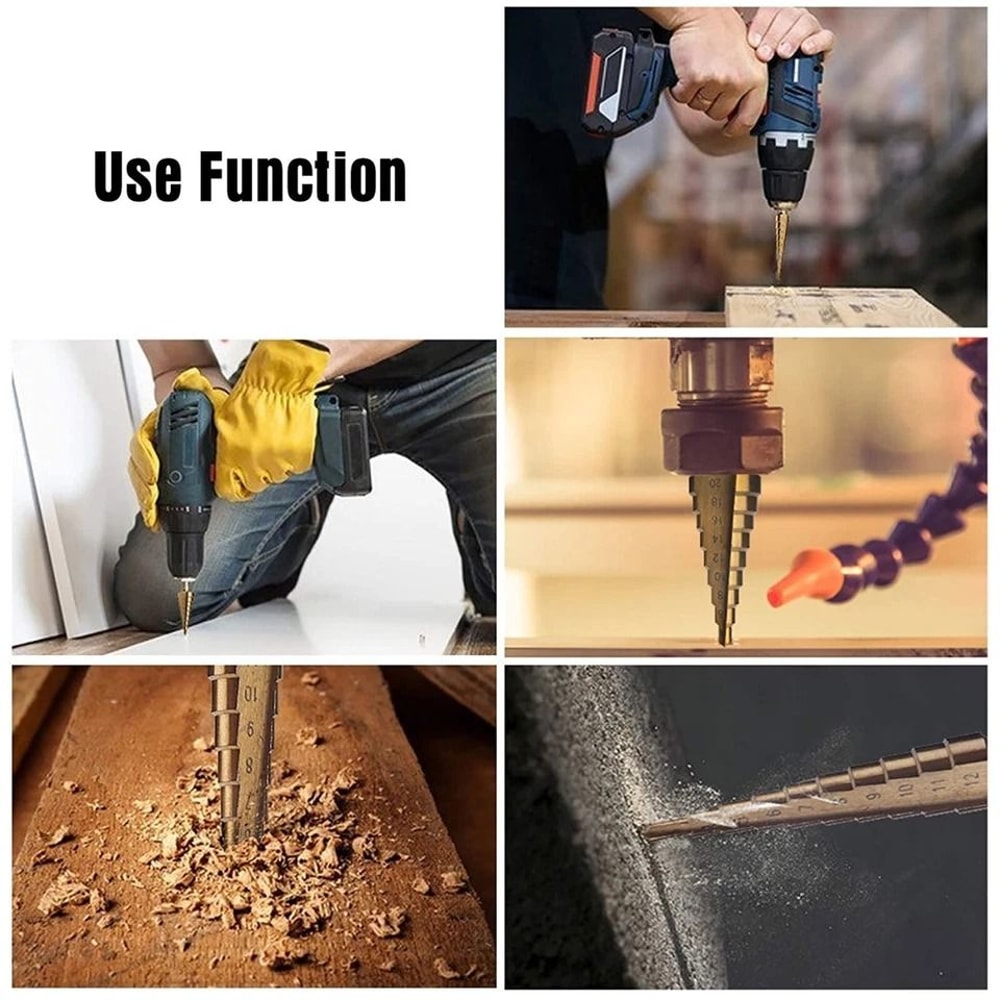 Step Drill Bit Set With 14 Hex Shank Titanium Coated HSS For Metal Plastic Wood 7