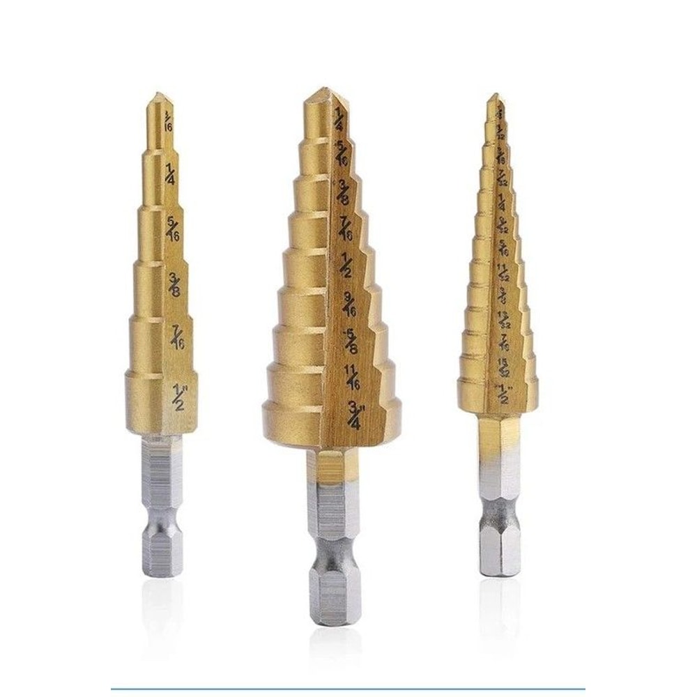 Step Drill Bit Set With 14 Hex Shank Titanium Coated HSS For Metal Plastic Wood 0