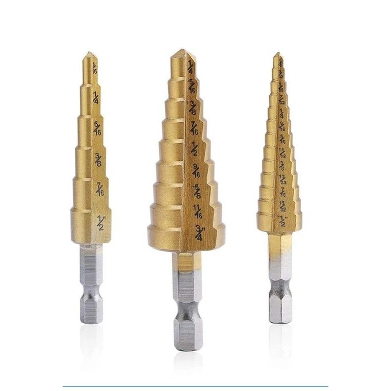 Step Drill Bit Set With 14 Hex Shank Titanium Coated HSS For Metal Plastic Wood 0
