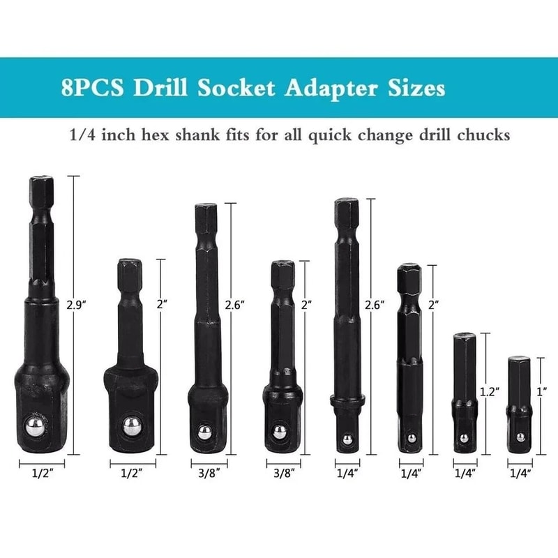 Drill Socket Adapter Set With Hex Extension Bits And Reducers 2