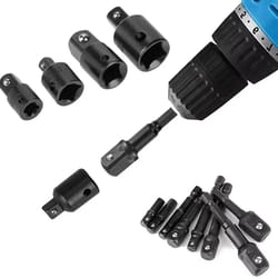 drill socket adapter set with hex extension bits and reducers