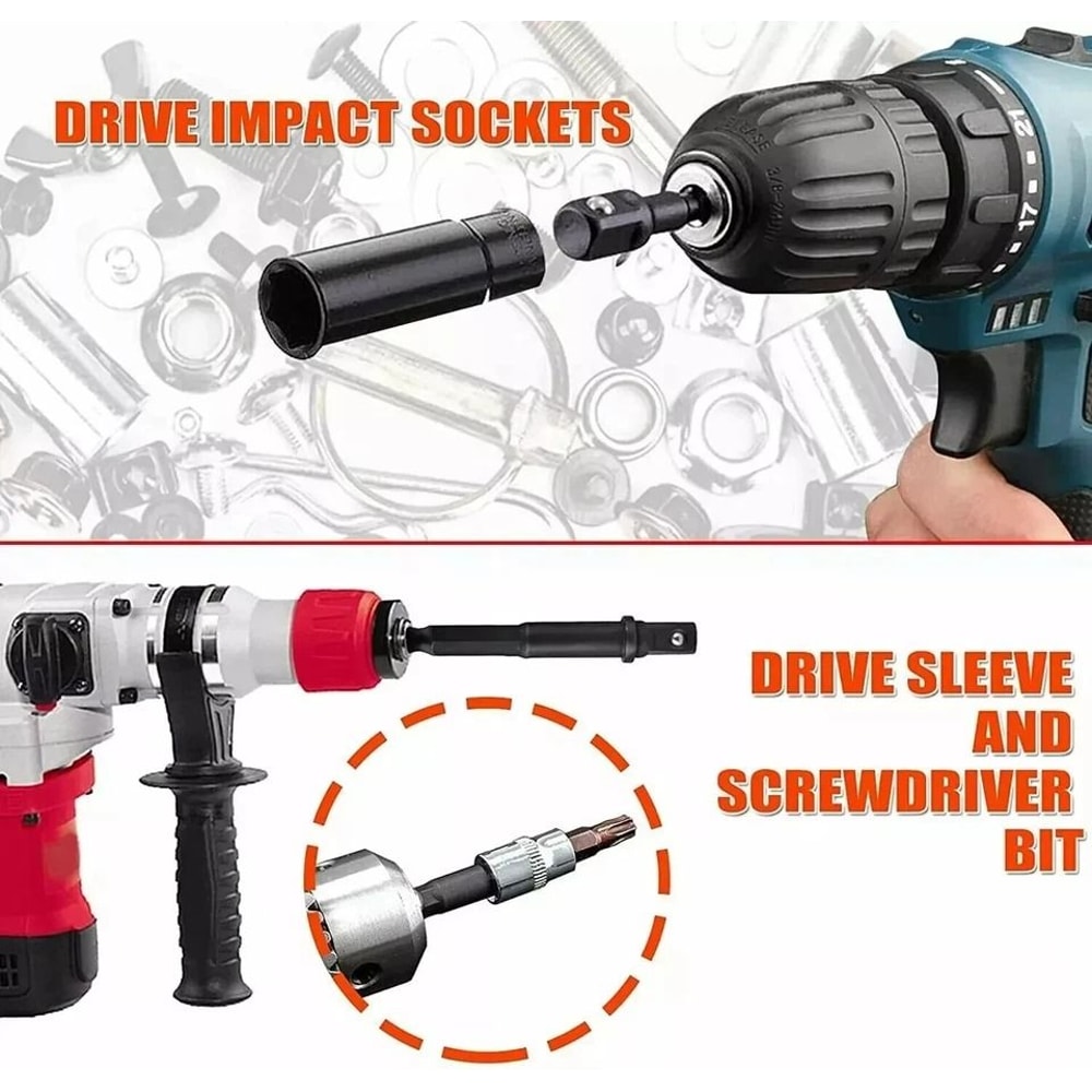 Drill Socket Adapter Set With Hex Extension Bits And Reducers 6