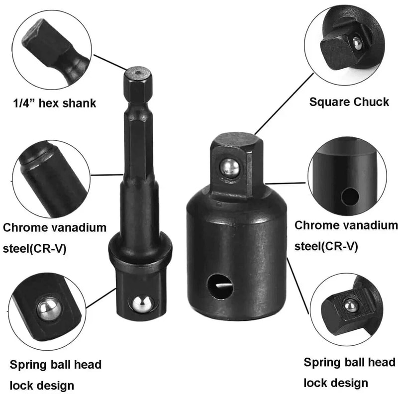 Drill Socket Adapter Set With Hex Extension Bits And Reducers 8