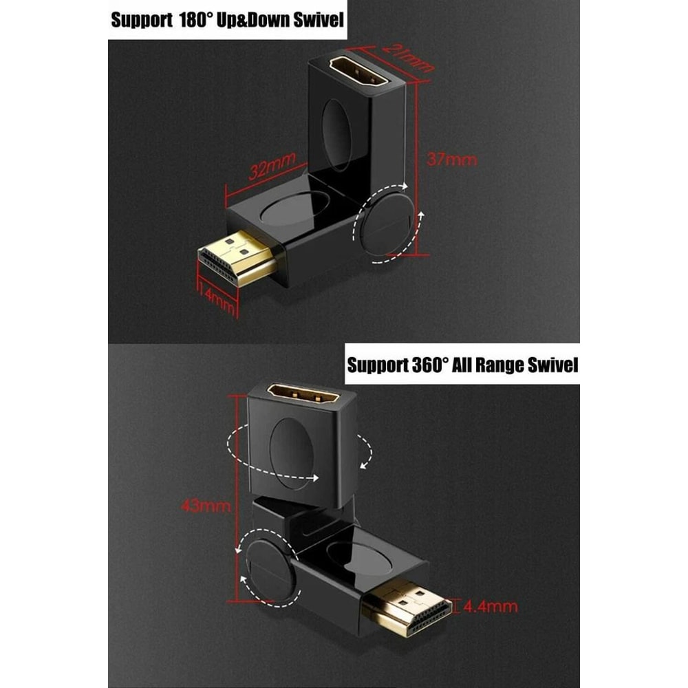 HDMI Right Angle Adapter Male To Female Swivel Connector For Wall Mount TVs And Tight Spaces 6