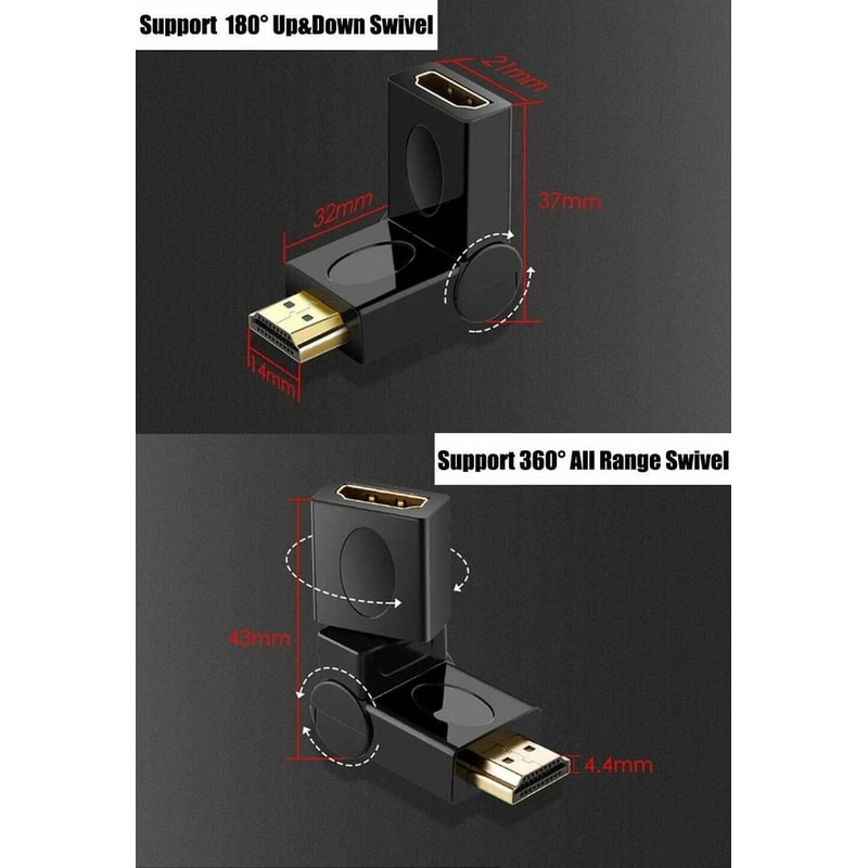 HDMI Right Angle Adapter Male To Female Swivel Connector For Wall Mount TVs And Tight Spaces 6