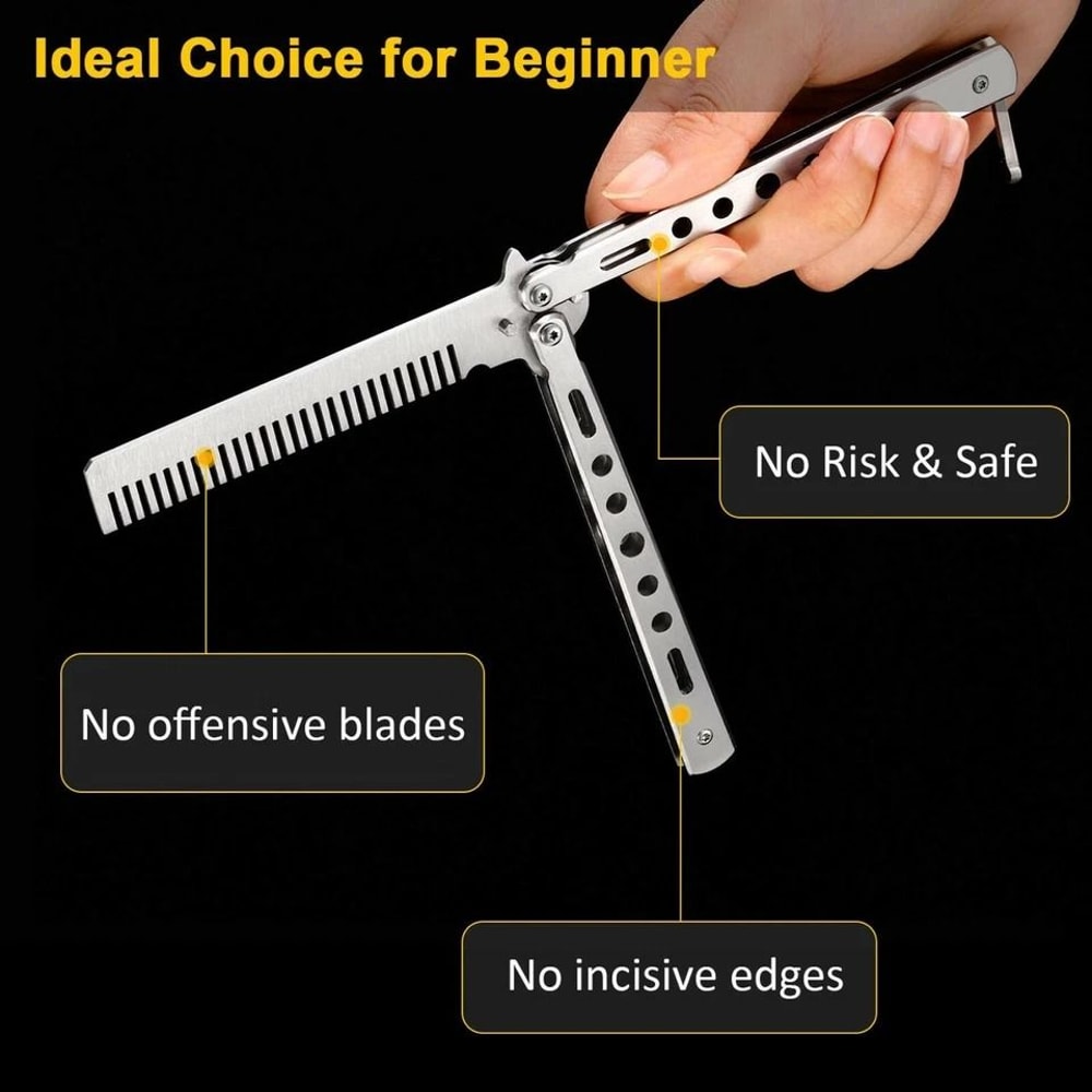 Butterfly Trainer Comb Metal Balisong Practice Tool For Safe Skill Training 7